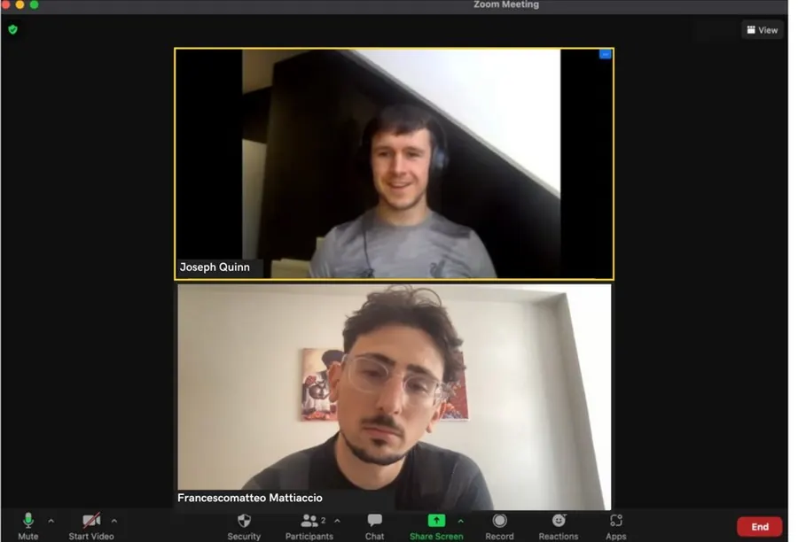 Videochiamata tra Francescomatteo e Joe Quinn