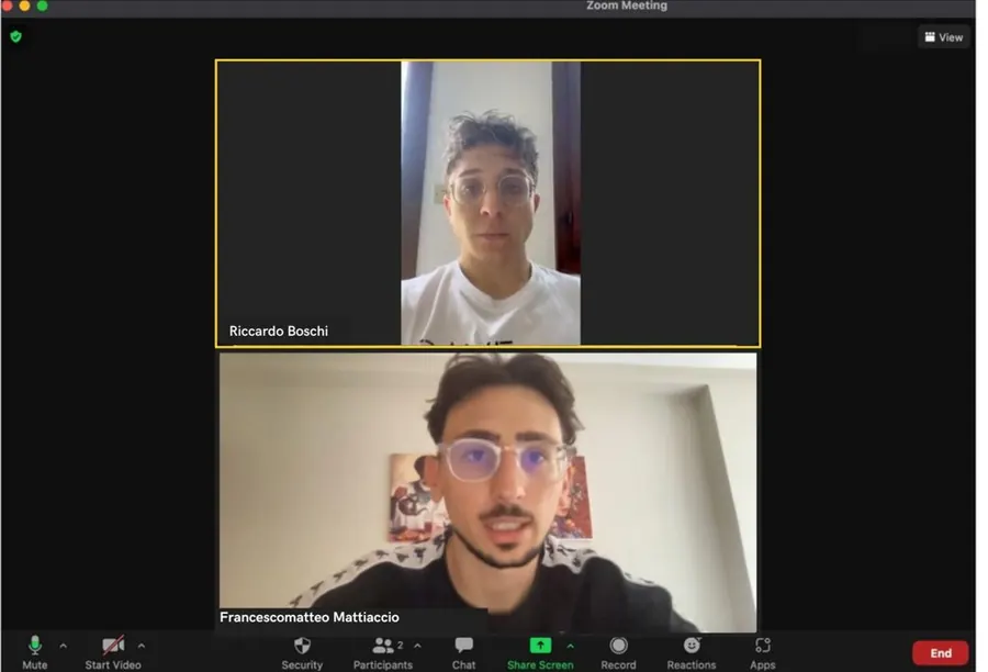 Videochiamata tra Francescomatteo e Riccardo Boschi