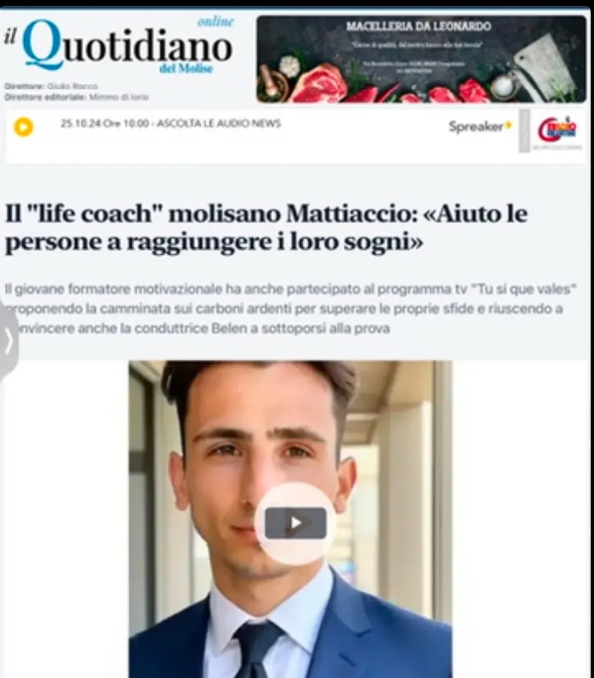 Articolo del Quotidiano del Molise su Francescomatteo Mattiaccio